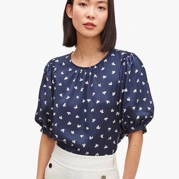 kate spade Tops - Kate Spade Navy Blue Patterned Blouse Women's Size XXS Designer Nautical Coastal